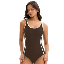 Modern Square Neck Athletic Swim Outfit-brown white XXXL