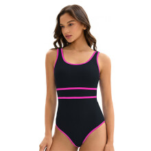 Color Contrast Athletic Conjoined Swimsuit-bl1ack pink1 XXL