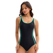 Stylish Conjoined Swimsuit With Quick Drying-black green XL
