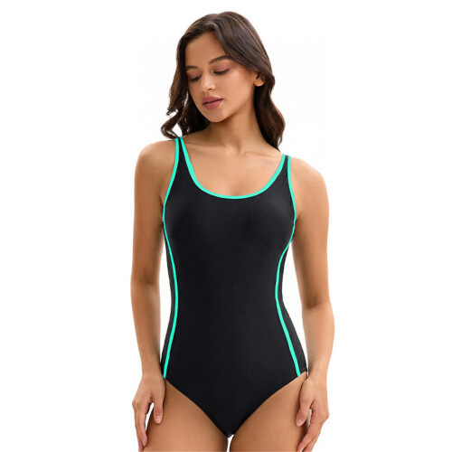Maillot de bain tankini extensible dos nu pour-noir vert XL