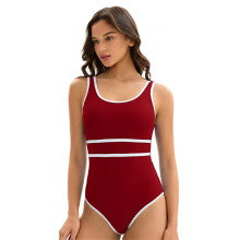 Fashionable Two Tone Backless Competitive Swimwear For-Red XXXL