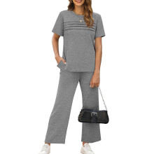 Two Piece Sets for Women Summer Travel Vacation-light gray XL