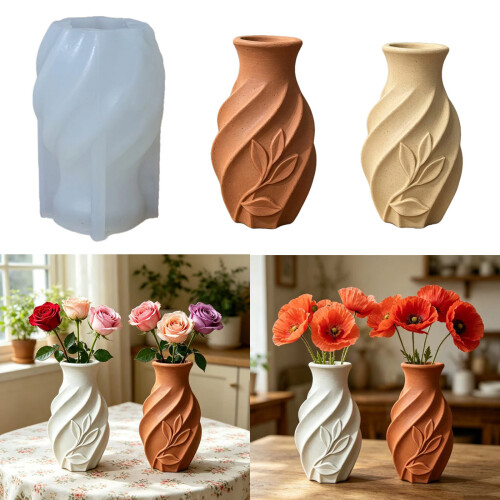Elegant Vase Silicone Mold Leaf Pattern Flower Pots Casting Tool 1