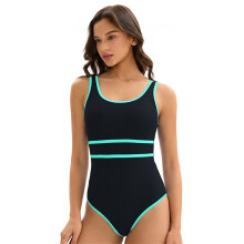 Fashionable Two Tone Backless Competitive Swimwear For-Black XL