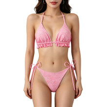 Women's Lacing Tankini Swim Suit 2 Piece Set Frilled-Pink S