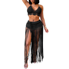 Womens See-Through Crochet Beachwear Swimsuit Coverup-Black