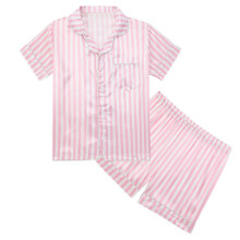 2PCS Kids Short Sleeve Pajama Set Lightweight-pink stripes 150