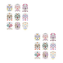 18Sheets Unique Design Halloween Skull Face Tattoos Temporary Stickers