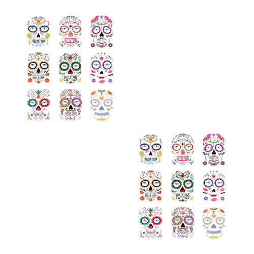 18Sheets Unique Design Halloween Skull Face Tattoos Temporary Stickers
