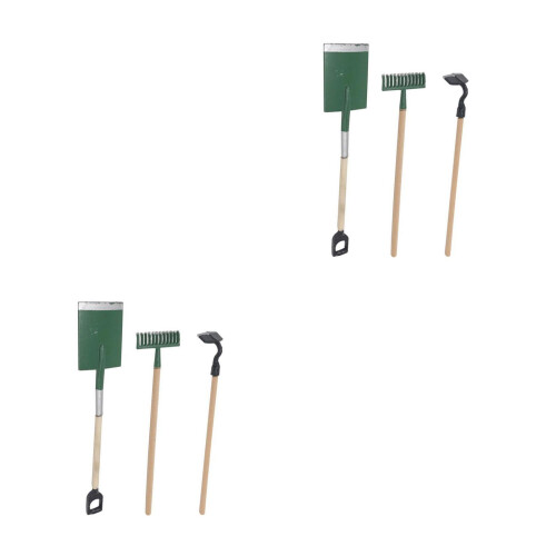 2Ensembles Décor Mini Jardin Mini Outils Fer Bois Vert Maison