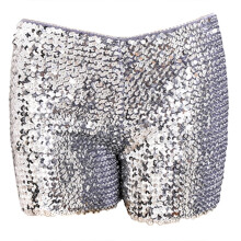 Women Summer Sequins Shorts Solid Straight Leg Shorts-Silver M