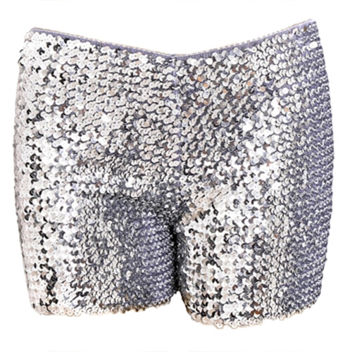 Women Summer Sequins Shorts Solid Straight Leg Shorts-Silver M
