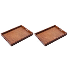 2Pcs Bamboo Wood Tray Elegant Brown Serving Tray for Household Use