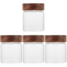 4Pcs Glass Food Storage Jars with Wood Lids Airtight Kitchen Canisters