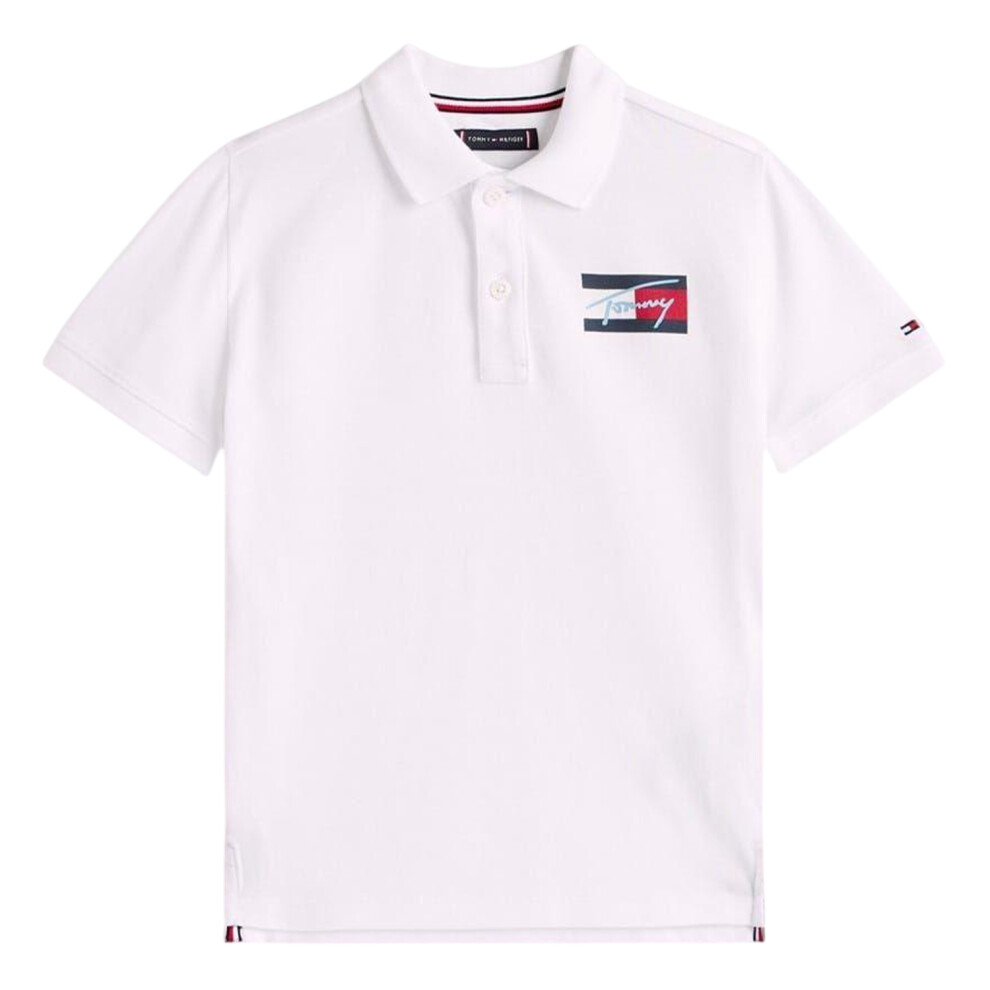 Tommy Hilfiger (14 Years, ) Childrens/Kids Script Flag Regular Polo Shirt White