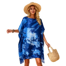 Robe portefeuille en serviette de plage à imprimé-Bleu marine