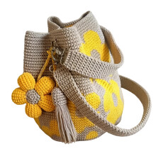 Handgeweven katoenen crossbody schoudertas voor dames,-Geel