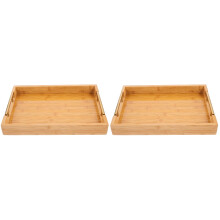 2St Bamboe Serveertray Khaki Voor Fruit, Thee En Huishoudgebruik