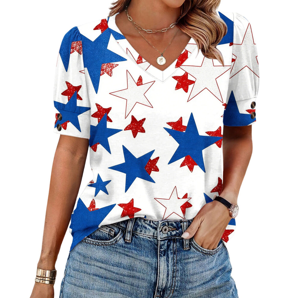 Ivory Women's American Flag T-Shirt July 4Th Commemorative- Xl