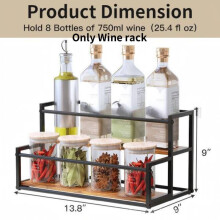 (35cm)Organizer Porta Vino 2 Livelli in Legno con Struttura in Metallo per Casa Bar Conservazione Durevole