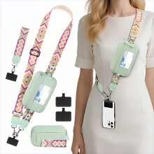 (A5) Diagonal Cross Phone Lanyard Strap Multifunctional Wallet Bag Portable Anti-lost Pouch for Travel