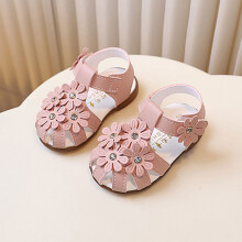 (Pink,16)Sandalias de bebé infantil para verano antideslizantes de cuero sintético con cinta mágica con correa