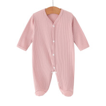 Breathable Cotton Polyester Baby Romper Long Sleeve-coral pink