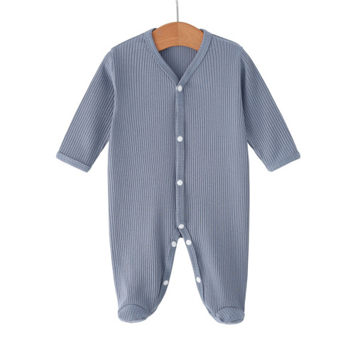 Infant Bodysuit Footed Design Polyester Cotton Romper-gray blue