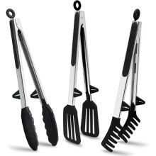 (A) Non Stick Silicone Food Tongs Heat Resistant Kitchen Cooking Utensil Serving Clip