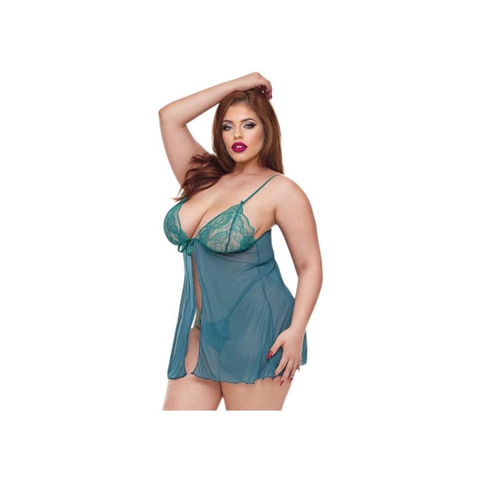 Baci Green AngelâS Kiss Lace Babydoll & Thong Lingerie Set Queen