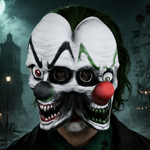 Plastic Clown Mask with Red Nose Realistic Wig Masquerade Mask 1