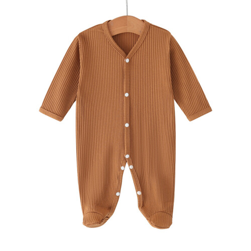 Newborns Footed Romper Soft Cotton Polyester Blend-Khaki