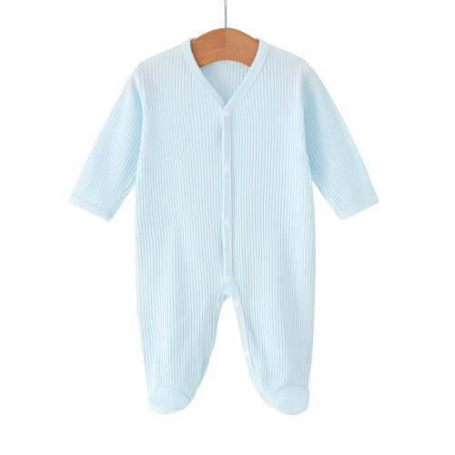 Infant Romper With Feet Accent Cosy Blend Snap-Light Blue