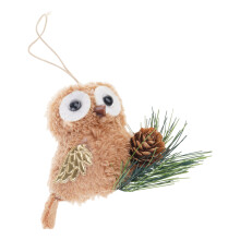 Kerstpluche Uilvormig hangend ornament voor-bruin A