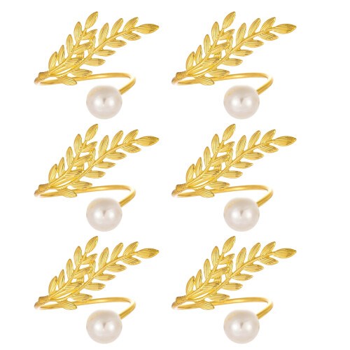 Set mit 6 mit Perlen verzierten Serviettenhaltern aus-Gold