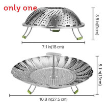 (27.5cm)Bandeja de vapor plegable hecha de acero inoxidable para cocinar frutas y verduras