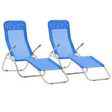 Set aus zwei blauen, faltbaren Liegestühlen 02_0011950