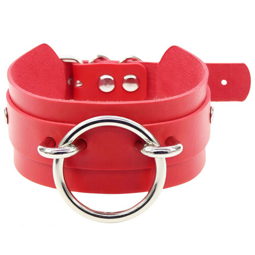 Collier réglable de cou de joints toriques en cuir d'unité-Rouge