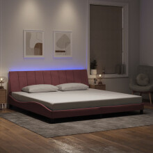 vidaXL sengestel med LED-lys pink 200x200 cm fløjl