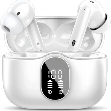 Bezdrátová sluchátka do uší, Bluetooth 5.4, stereo basy, mikrofon s potlačením hluku, LED displej, čisté hovory, pohodln