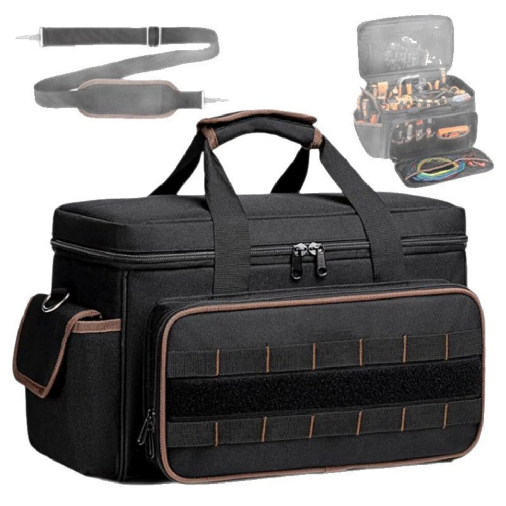 Men's 43 Cm Tool Bag With Shoulder Strap, Multiple Pockets, 900D Oxford Fabric, Tool Bag Organizer For Mechanics, Black 9148293728827