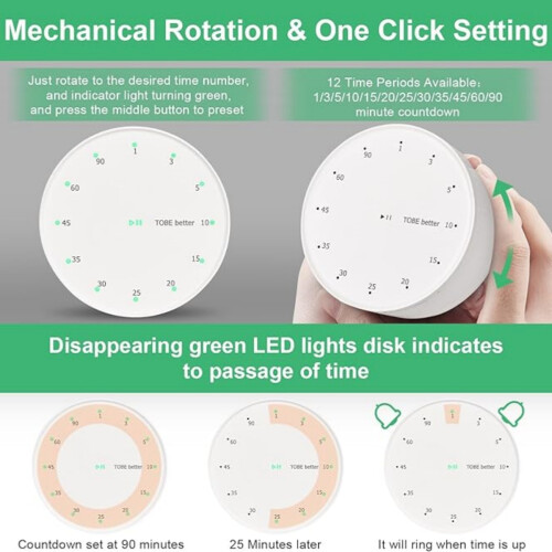 Visual Timer for Children, 90 Minute Countdown Timer with LED Display for Classroom, Quiet Table Clock for Time Manageme 1