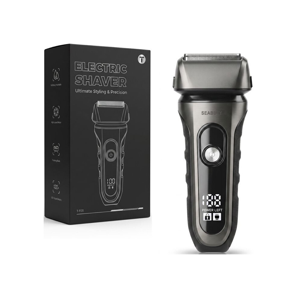 Electric Shaver for Men, 3 Flexible Blades, Precision Trimmer, IPX7 Waterproof, Wet and Dry Shaving, Rechargeable Cordle