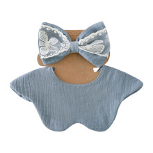 Adorable Bowknot Accent Baby Bib with Headwear Set Cotton-G