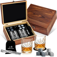 Set de regalo para whisky con 2 vasos de cristal de 300 ml, 8 piedras de granito y pinzas incluidas