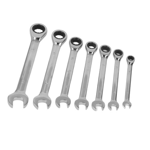 7 Piece Fix Head Ratcheting Wrench Set Silver