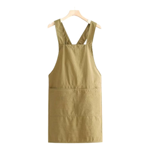 Comfortable Crossed Back Apron with Waterproof-Khaki
