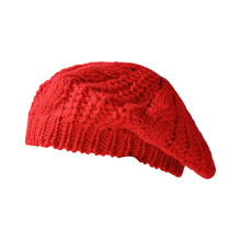 Stylish Beret Acrylic Fibre Cable Knit Skull Hat for Casual-Red