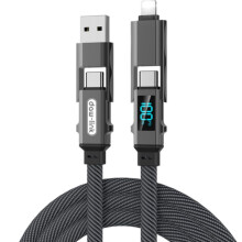 Cable de carga rápida 4 en 1 con doble entrada USB-C y USB-A, doble salida USB-C, 100 W, para smartphones compatibles