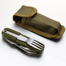 Multifunctioneel roestvrijstalen campingmes met draagetui, inklapbare lepel, vork en mes voor buiten, picknick en reizen